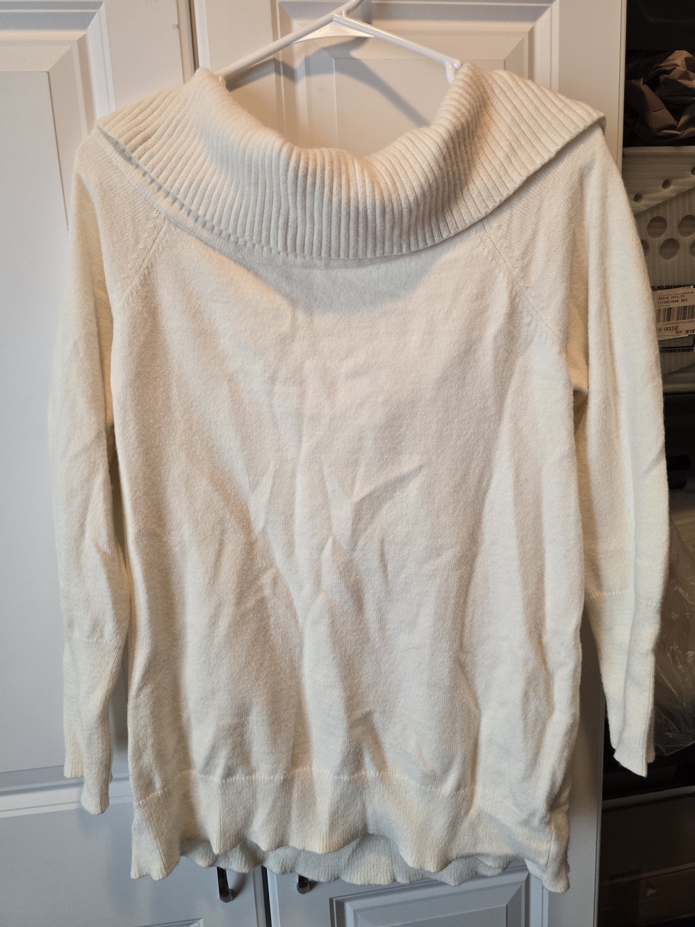 Torrid Cream Off-Shoulder Ribbed Cowl Sweater